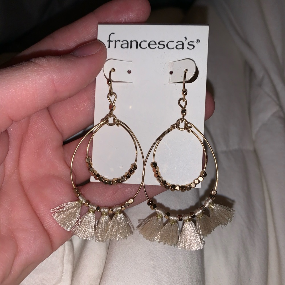 Francesca’s gold & white tassel earrings